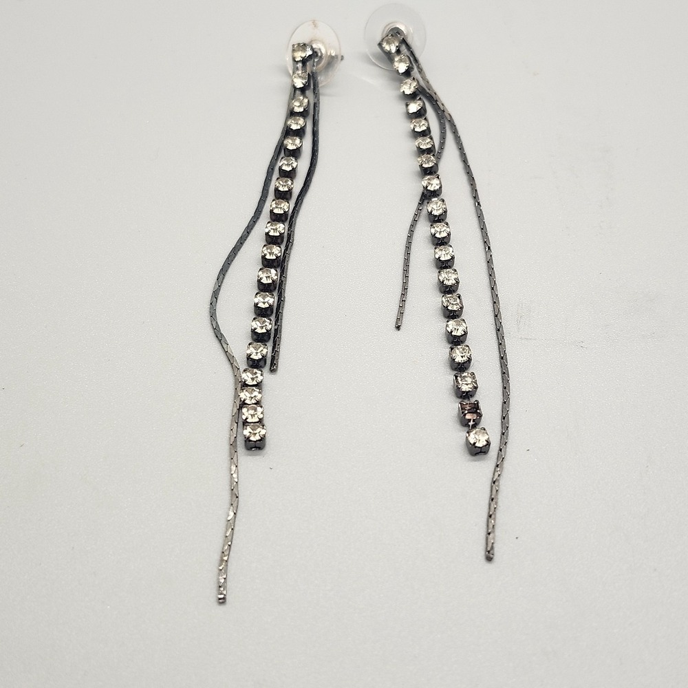 Vintage Long Dangle Drop Post Rhinestone Chain Earrings‎